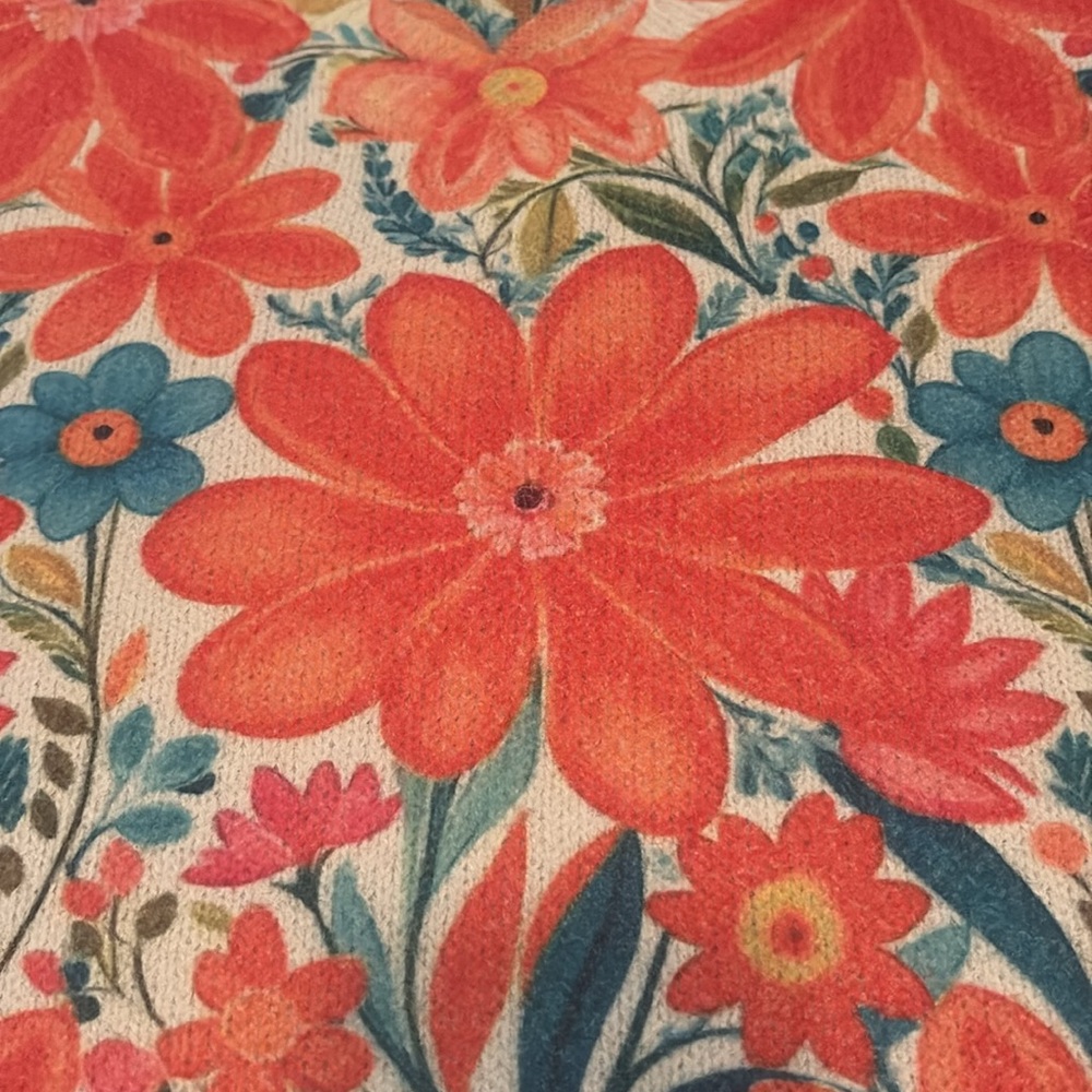 Floral Medium Weight Pullover Top V Neck 3/4 Sleeves Orange Blue Cream 4XL - Picture 4 of 8